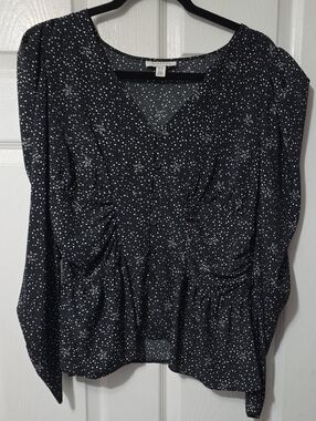 Topshop Black Blouse with White Star-Dot Print